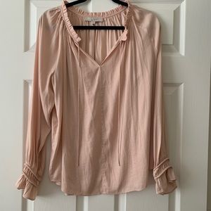 Long-sleeve pink silk blouse